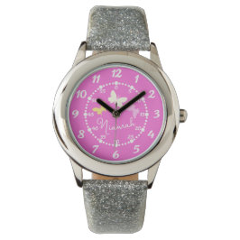 Barn rosa 3 fjärilar och namn klocka