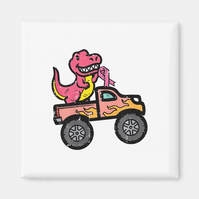 Barn Rosa Dino Monster Lastbil Breast Cancer Aware Magnet (Framsidan)