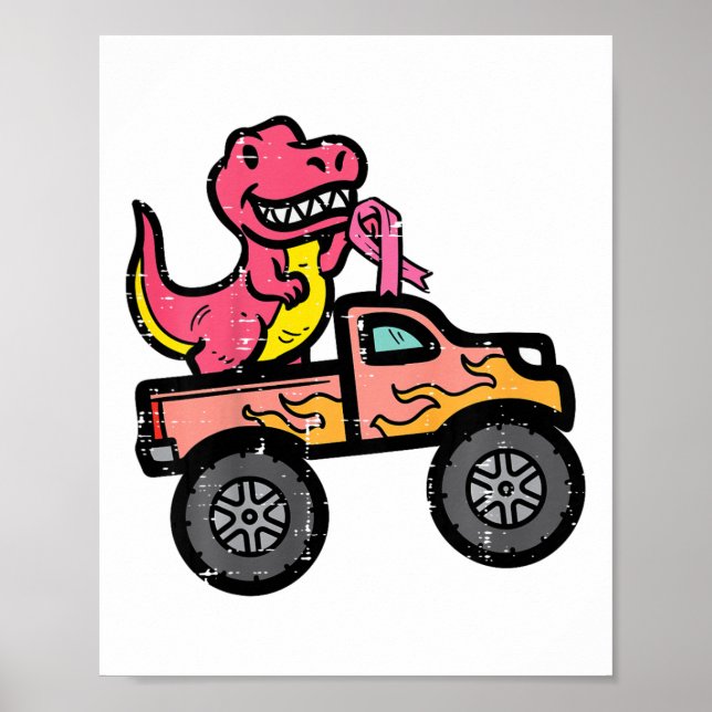 Barn Rosa Dino Monster Lastbil Breast Cancer Aware Poster (Framsidan)