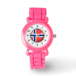 Barn Rosa Glitter Strap Watch Norge Flagga Armbandsur