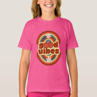 Barn Rosa ”Good Vibes” Retro Körsbär Grafisk T-Shi T Shirt