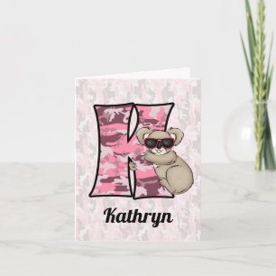 Barn Rosa Koala Monogram Brev K Blank Anteckningskort