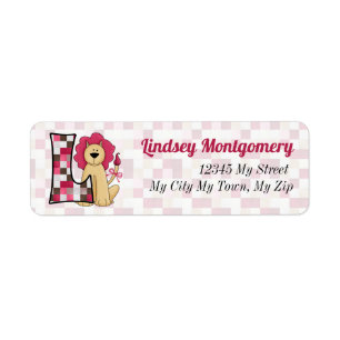 Barn Rosa Lejon Monogram Brev L Adress Returadress Etikett