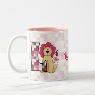 Barn Rosa Lejon Monogram Brev L Två-Tonad Mugg