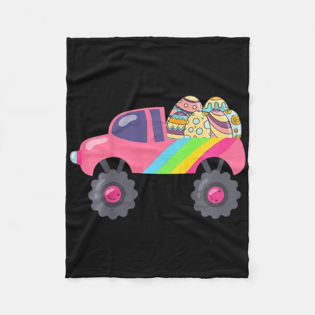 Barn Rosa Monster Truck Ägg Påskägg Jakt Ki Fleecefilt (Framsidan)