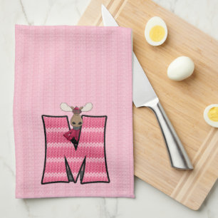 Barn Rosa Sticka Skriv ut Monogram Brev M Kökshandduk
