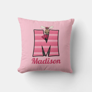 Barn Rosa Sticka Skriv ut moose Monogram Brev M Kudde