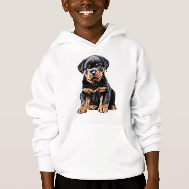 Barn Rottweiler Puppy Hoodie T Shirt (Framsida)