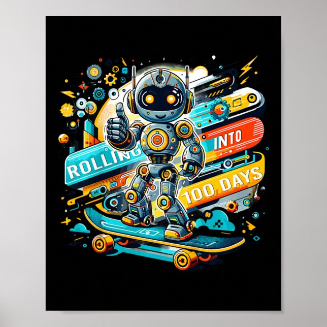 Barn Rullar In I 100 Dagar Robot Skateboard 100 Da Poster (Framsidan)