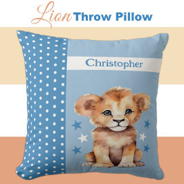 Barn rum lägg till namn lejon blått kudde