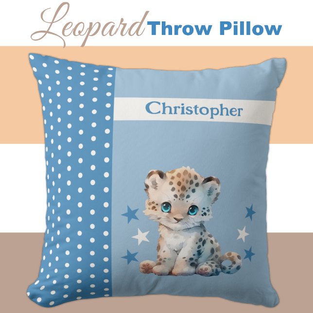 Barn rum tillsätt namn leopard blått kudde (Skapare uppladdad)