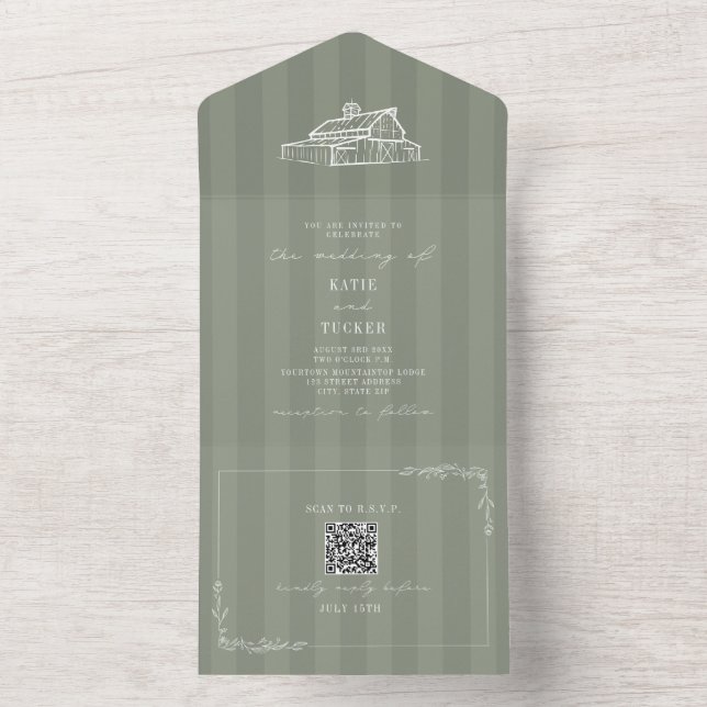 Barn Rustic Bondbröllop Salvia Grön Rand QR (Insida)