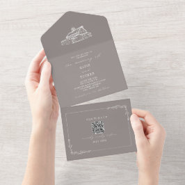 Barn Rustic Farm Bröllop Ametyst Grått QR