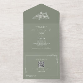 Barn Rustic Farm Bröllop Sage Grönt QR