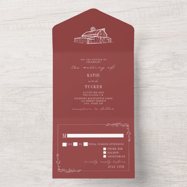 Barn Rustic Muted Red Farm Bröllop OSA (Inside)