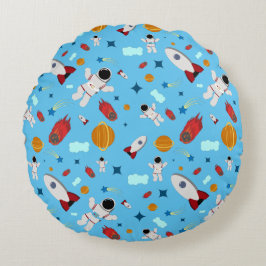 Barn Rymden och Astronaut Mönster Rund Kudde