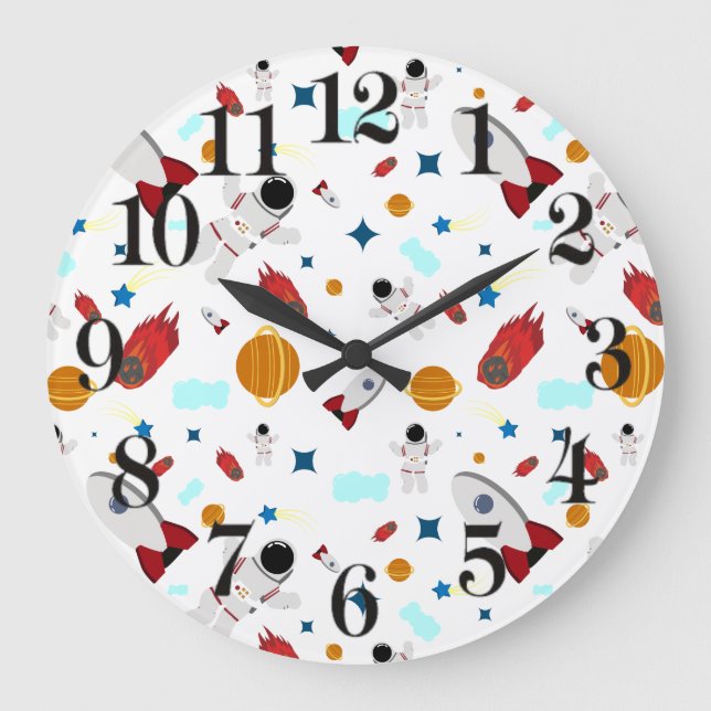 Barn Rymden och Astronaut Mönster Stor Klocka (Framsida)