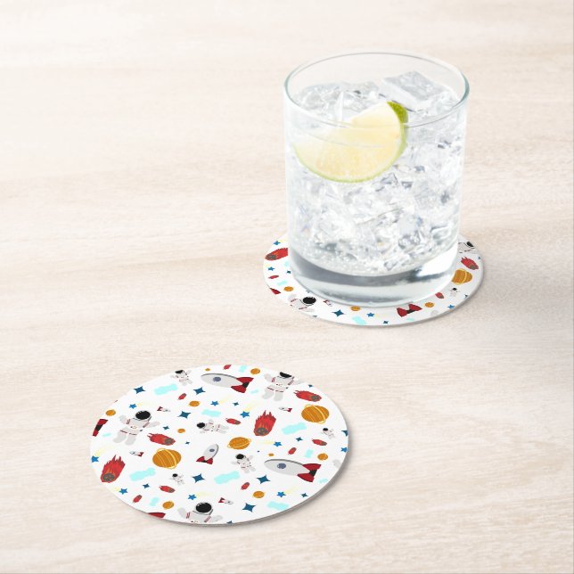 Barn Rymden och Astronaut Mönster Underlägg Papper Rund (Insitu)