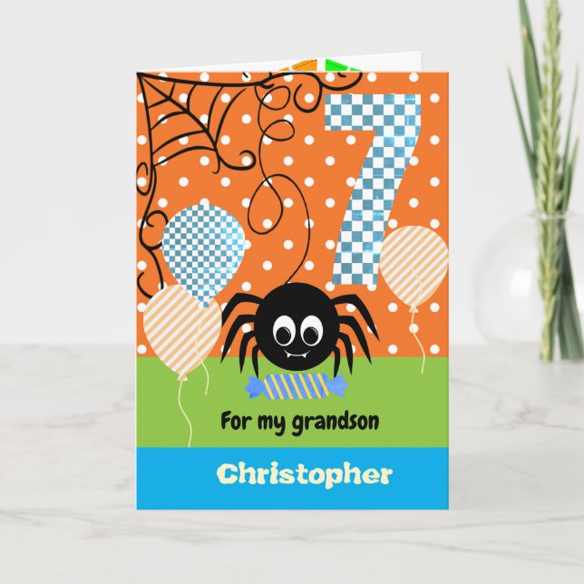 Barn Ryslig Spindel Födelsedag Halloween Kort (Framsida)