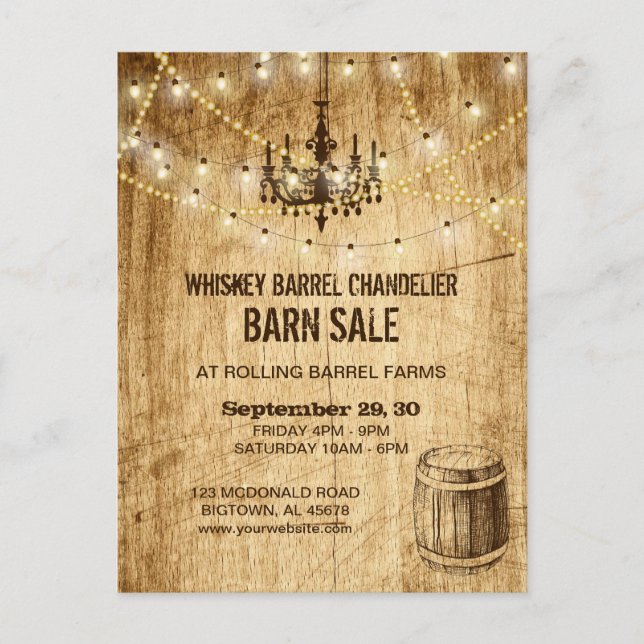 Barn Sale-vykort med chandelier och whisky-tunna Vykort (Framsida)