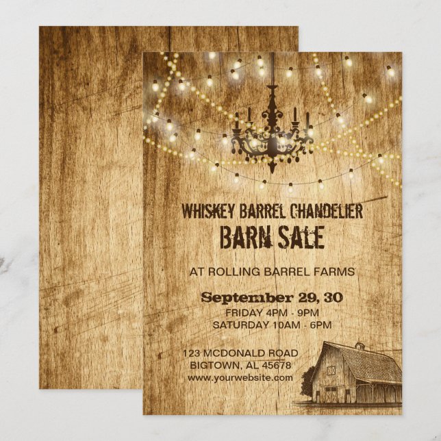 Barn Säljinbjudan med chandelier och ljus Inbjudningar (Fram/baksida)