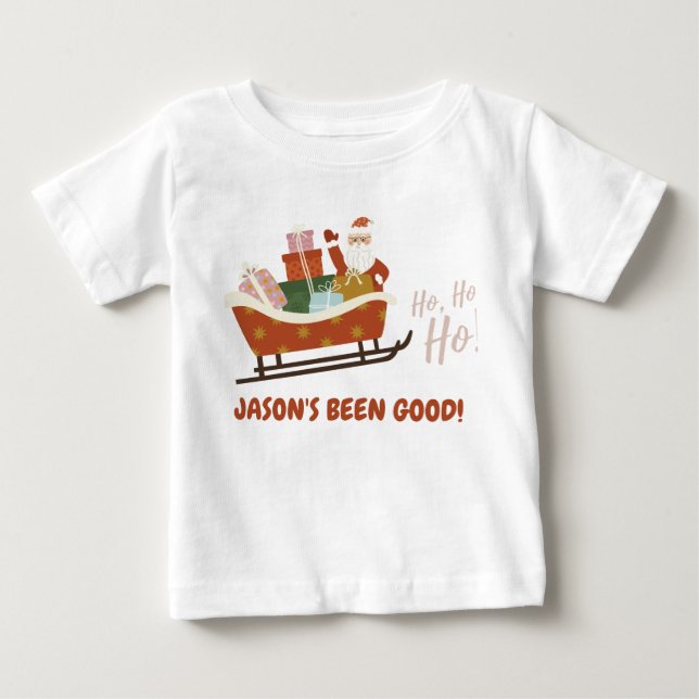 Barn Santa Sleigh jul T-Shirt (Framsida)