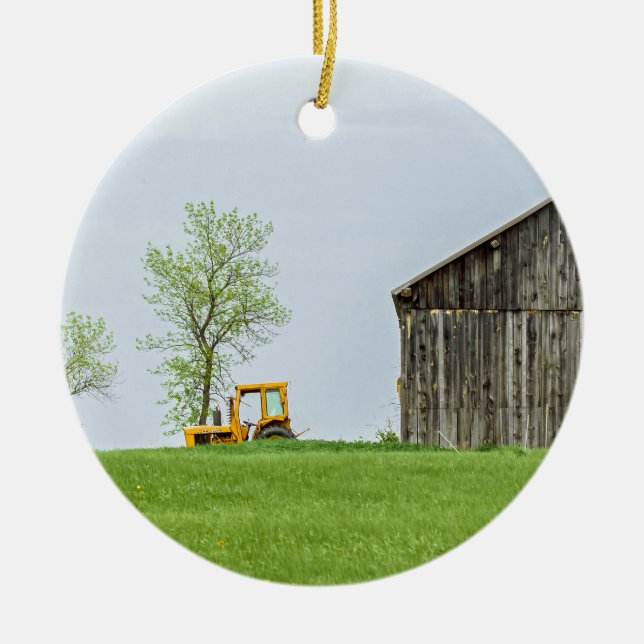 Barn scen med traktor julgransprydnad keramik (Framsidan)