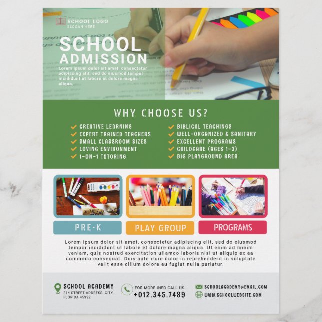 Barn School Admission Infoga fotoutannonsering Reklamblad (Framsidan)