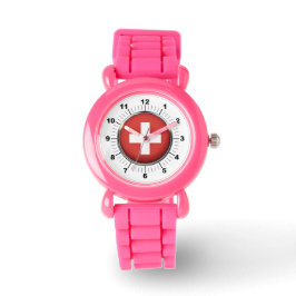 Barn Schweiz Flagga Rosa Glitter Strap Watch Armbandsur