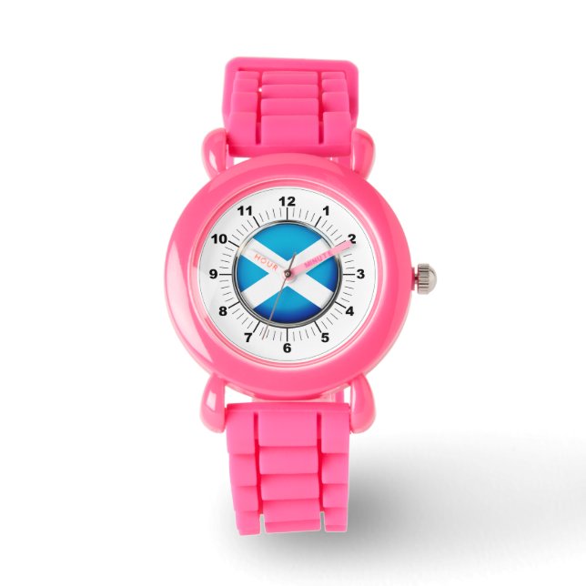 Barn Scotland Flagga Rosa Glitter Strap Watch Armbandsur (Framsida)