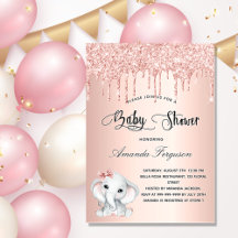 Barn Shower elephant ro guld Flickor glitter dropp