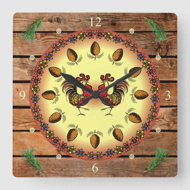 Barn Sign ~ Hex Sign ~ 2 Tuppar ~ Gräs Cones ~ Fyrkantig Klocka (Framsida)