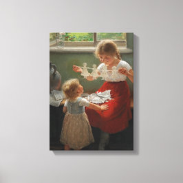 Barn Skapar Silhouettes (Cute Kids spelar..) Canvastryck