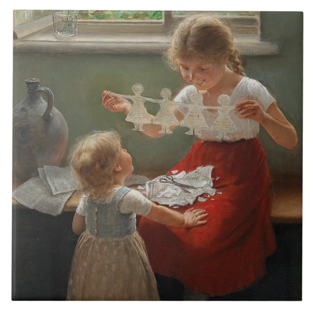 Barn Skapar Silhouettes (Cute Kids spelar..) Kakelplatta (Framsidan)