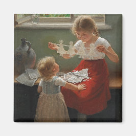 Barn Skapar Silhouettes (Cute Kids spelar..) Magnet