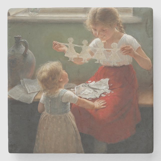 Barn Skapar Silhouettes (Cute Kids spelar..) Stenunderlägg (Framsidan)