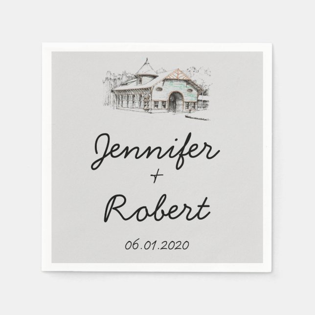 Barn Sketch Bröllop Napkin Pappersservett (Framsidan)