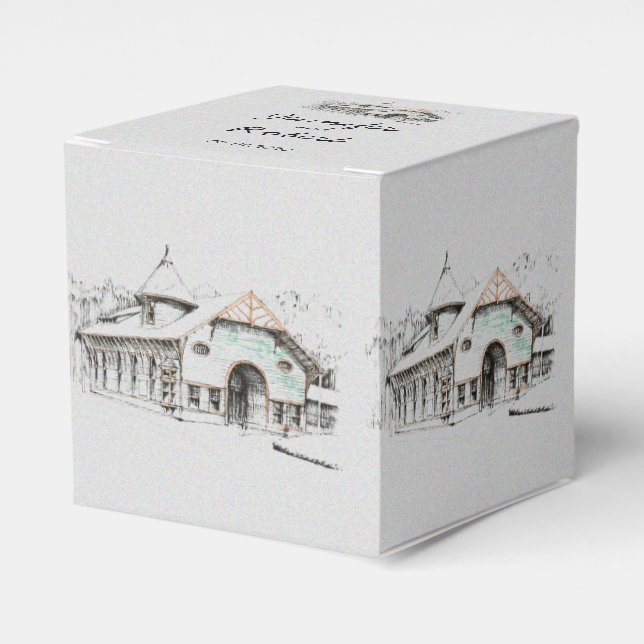 Barn Sketch Wedding Favor Box Presentaskar (Framsidan Sidan)