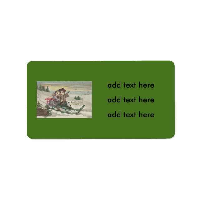 Barn Sleding Julgran Snö Winter Adressetikett (Framsidan)
