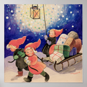 Barn, slöjor, lanternor och julklappar poster