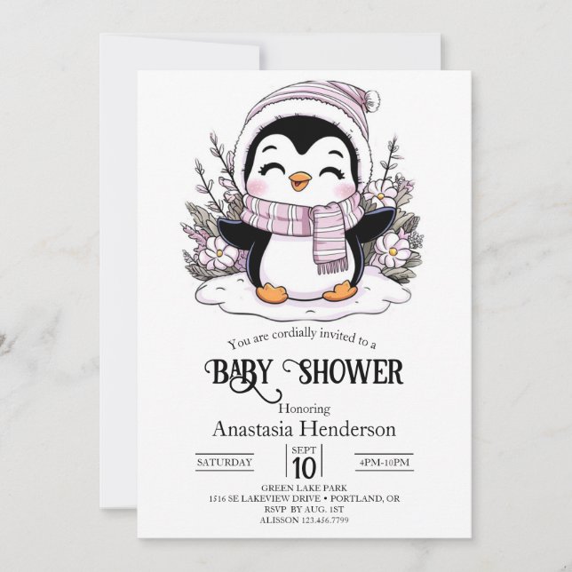 Barn Snö Penguin Baby Shower Inbjudningar (Framsida)