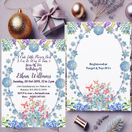 Barn Soft Oval Blue Little Flower Buthday Inbjudningar