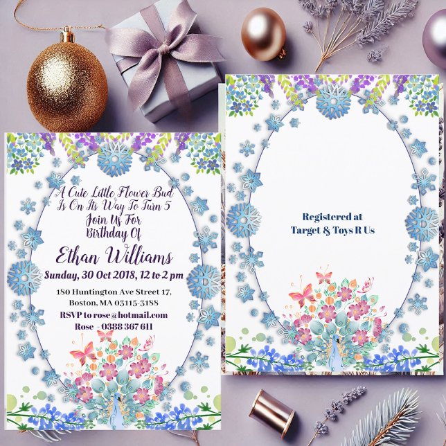 Barn Soft Oval Blue Little Flower Buthday Inbjudningar (Kids Soft Oval Blue Little Flower Bud Birthday Invitation)