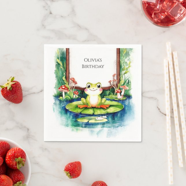 Barn som är färgstarka Frog Birthday Pappersservett (Insitu)