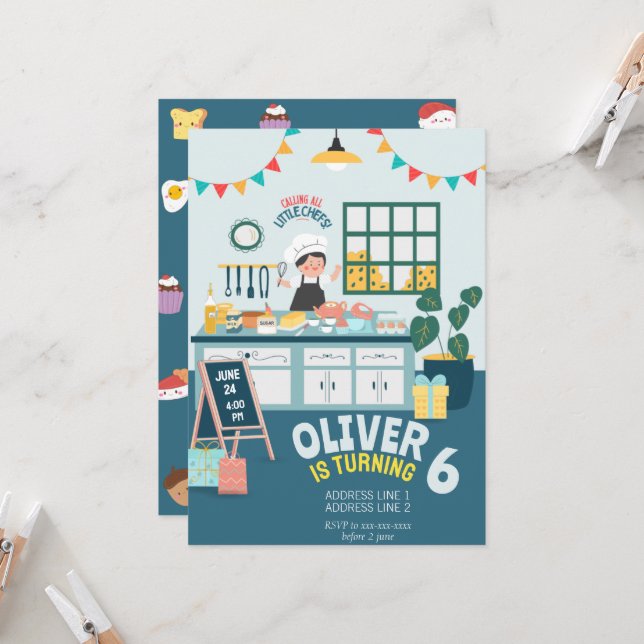 Barn som bakar födelsedag inbjudningar (Fram/Back In Situ)