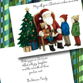 Barn som besöker jultomten före jul 2 kort