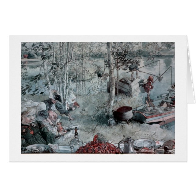 Barn som fångar Crawdads Hälsningskort (Framsidan Horizontal)