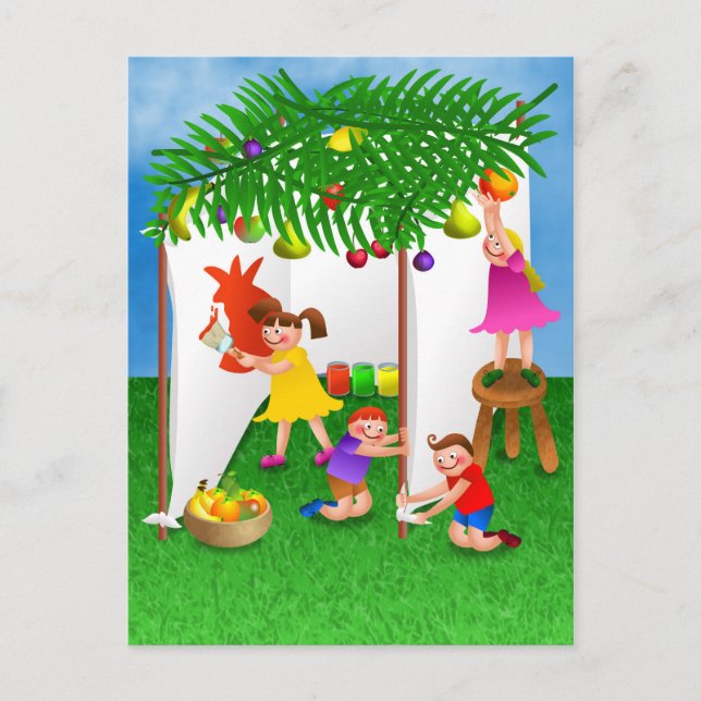 Barn som firar Sukkots judiska fest Vykort (Framsida)