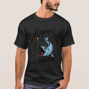 Barn som fiskar med morfar äventyr med morfar- och t shirt