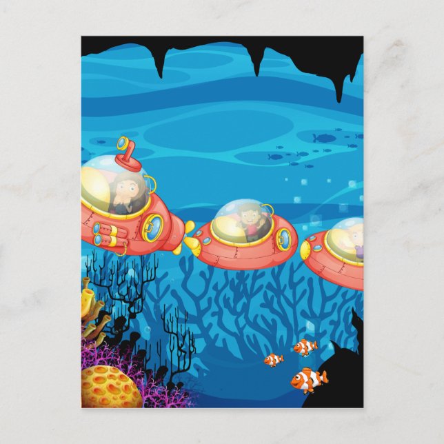 Barn som fiskar under undervattensvatten vykort (Framsida)